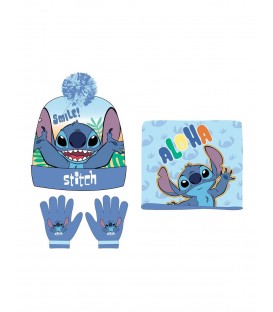 Pack de Gorro, manoplas y cuello stitch infantil azul