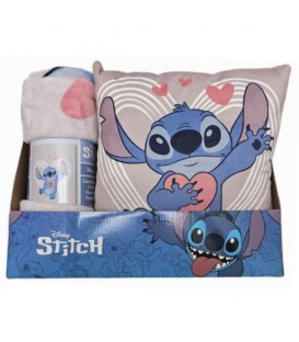 Pack de regalo de Cojín guarda pijama y Manta de coralina Stitch